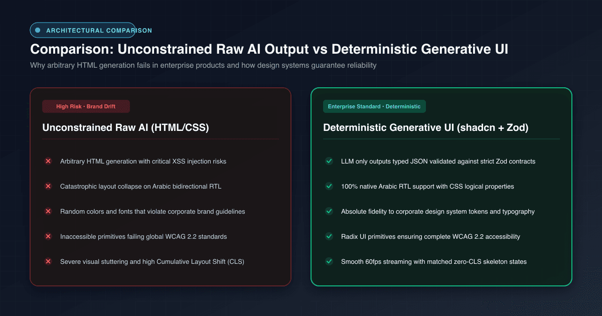 Architectural Comparison: Raw AI Generated HTML vs Deterministic Design Systems