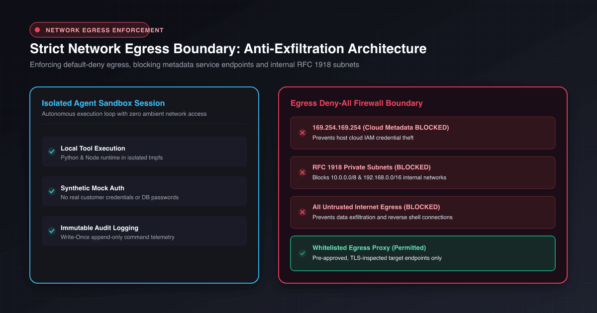 Default-Deny Network Egress Boundary and Metadata Protection